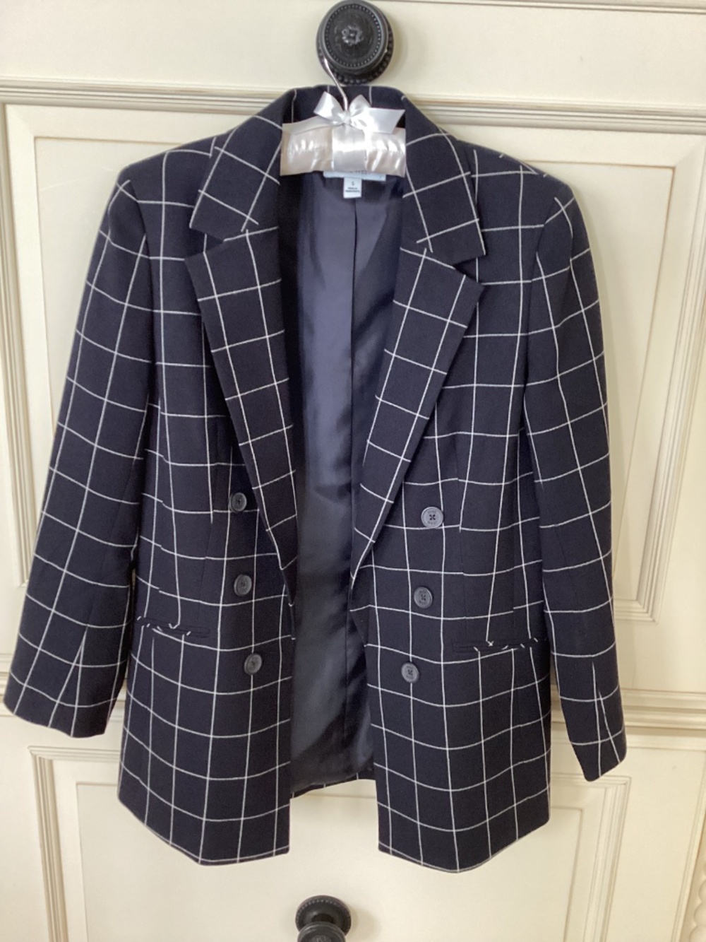 NINE WEST - BLACK AND WHITE WINDOWPANE JACKET - SIZE S